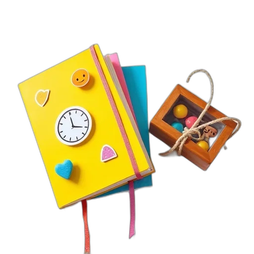 staff, colorful, neon, playful, magnet, book, yellow, cover transparent PNG cut-out