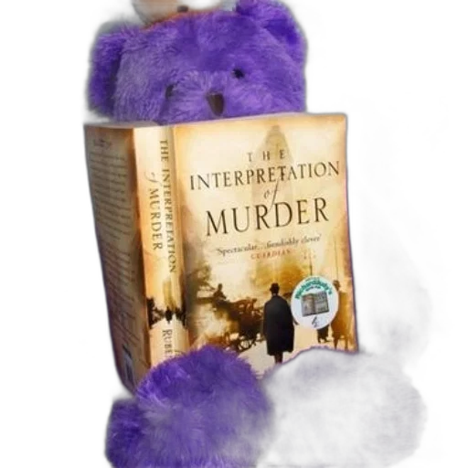 purple, teddy, bear, holds, book, titled, interpretation, murder transparent PNG cut-out