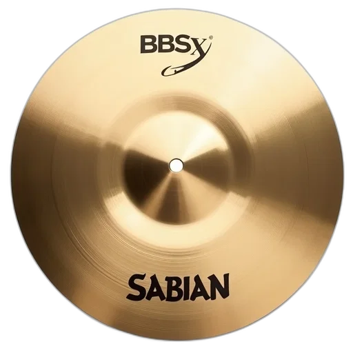 brass-colored, cymbal, smooth, reflective, surface, central, hole, has transparent PNG cut-out