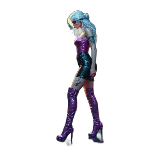 robot, staff, dress, concept art, cyberpunk, fantasy art, vaporwave, outer space transparent PNG cut-out
