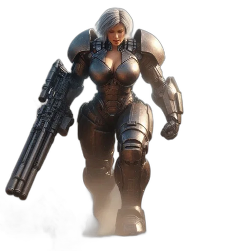weapon, robot, concept art, 3d render, cyberpunk, fantasy art, armored, woman transparent PNG cut-out