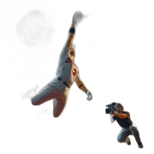 concept art, 3d render, pixel art, comic book art, outer space, fire, baseball, player transparent PNG cut-out