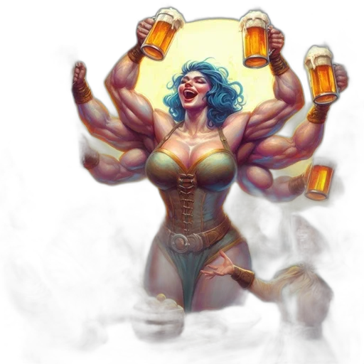 weapon, concept art, fantasy art, comic book art, pixel art, muscular, woman, blue transparent PNG cut-out