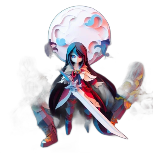mask, weapon, staff, concept art, fantasy art, pixel art, anime, blue transparent PNG cut-out