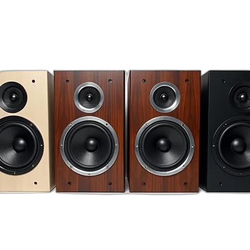earth tones, set, four, speakers, displayed, row, each, different transparent PNG cut-out