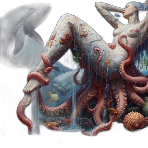 creature, concept art, fantasy art, photorealistic, pixel art, underwater, ethereal, scene transparent PNG cut-out
