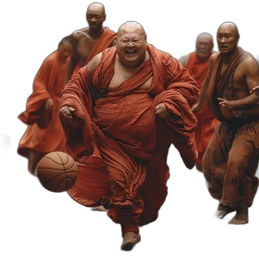 mask, animal, photorealistic, concept art, group, monks, orange, robes transparent PNG cut-out