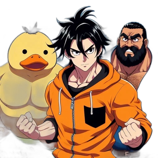 jacket, animal, anime, cartoon, comic book art, concept art, three, cartoonish transparent PNG cut-out