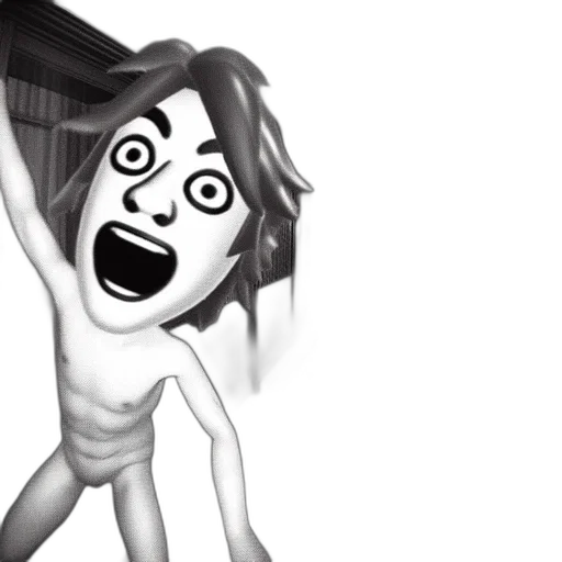 hair, creature, cartoon, 3d render, anime, concept art, monochrome, hallway transparent PNG cut-out
