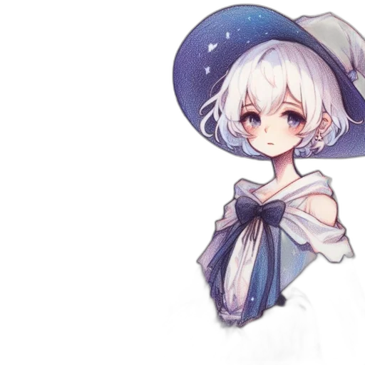 staff, hat, dress, face, watercolor, anime, pixel art, fantasy art transparent PNG cut-out
