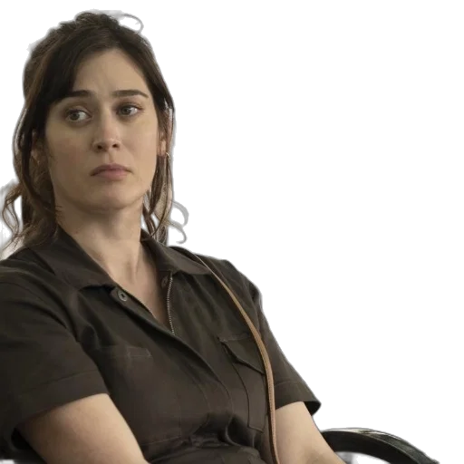 staff, woman, brown, jumpsuit, sits, bench, black, metal transparent PNG cut-out