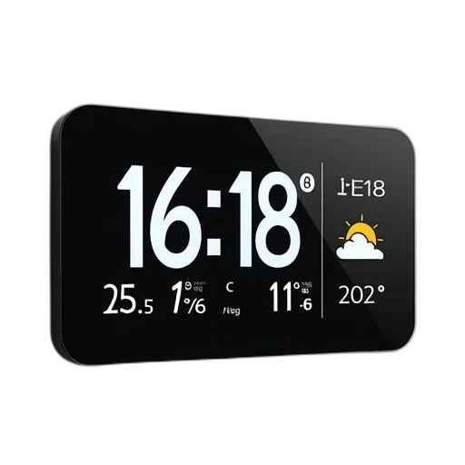 modern, digital, wall, clock, black, frame, white, display transparent PNG cut-out