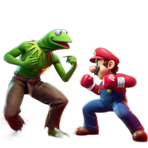 concept art, pixel art, 3d render, artistic, fusion, kermit, frog, mario transparent PNG cut-out