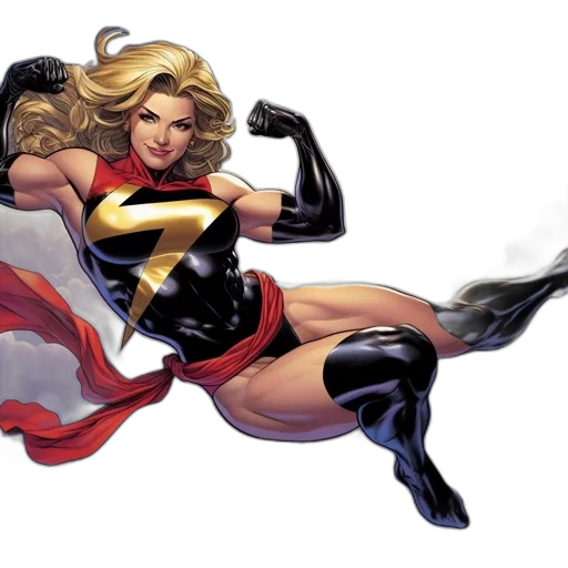 comic book art, concept art, female, superhero, long, blond, hair, black transparent PNG cut-out