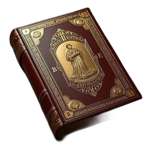 fantasy art, leather-bound, book, gold, embossed, cover, featuring, central transparent PNG cut-out