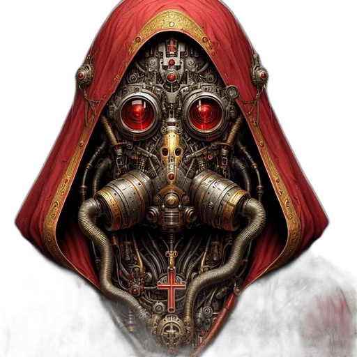 mask, face, robot, concept art, fantasy art, cyberpunk, photorealistic, red transparent PNG cut-out