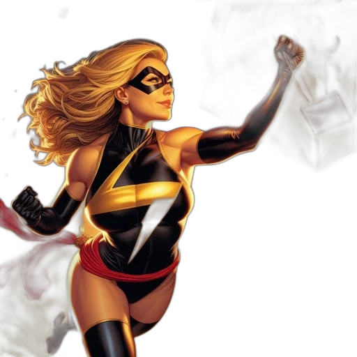 comic book art, concept art, golden, female, superhero, possibly, marvel, soars transparent PNG cut-out