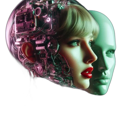 robot, mask, face, cyberpunk, concept art, vaporwave, photorealistic, neon lights transparent PNG cut-out
