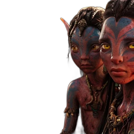 concept art, 3d render, fantasy art, photorealistic, two, alien-like, humanoids, elongated transparent PNG cut-out