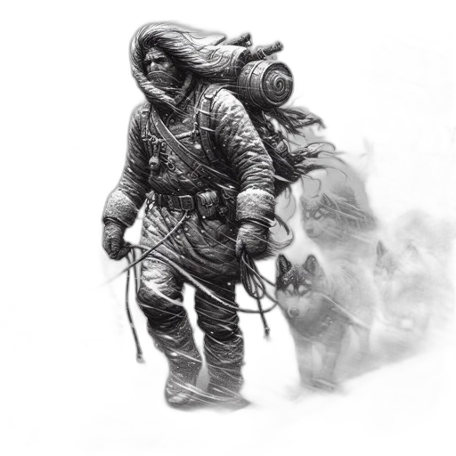 jacket, weapon, animal, mask, concept art, pencil sketch, comic book art, fantasy art transparent PNG cut-out