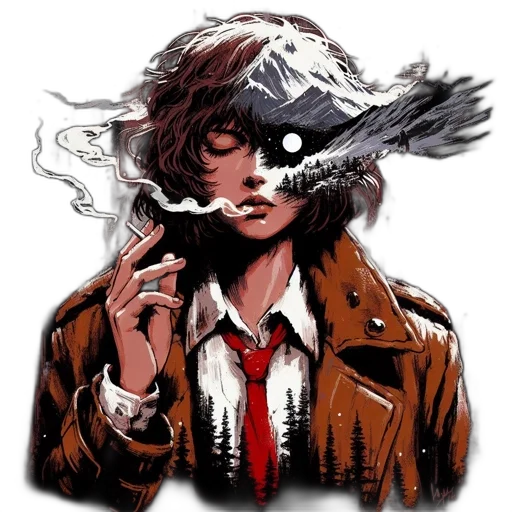 jacket, mask, face, animal, comic book art, concept art, fantasy art, pixel art transparent PNG cut-out