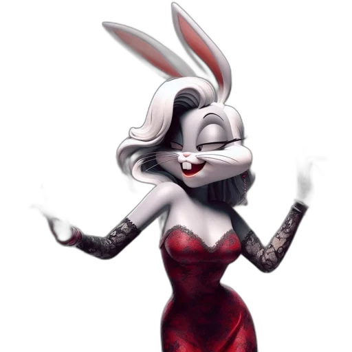 dress, cartoon, concept art, fantasy art, comic book art, anthropomorphic, rabbit, elongated transparent PNG cut-out