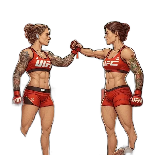 concept art, comic book art, photorealistic, pixel art, two, female, ufc, fighters transparent PNG cut-out