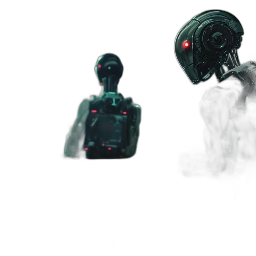 robot, mask, creature, jacket, concept art, 3d render, cyberpunk, fog transparent PNG cut-out