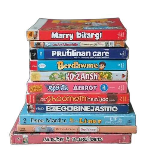 collection, colorful, manga, books, neatly, arranged, stack, wooden transparent PNG cut-out