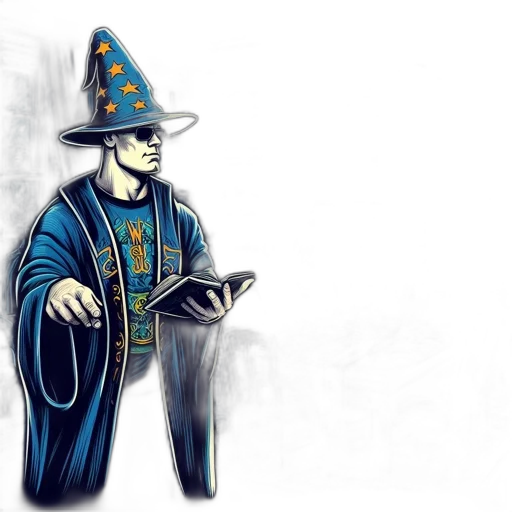 staff, hat, concept art, fantasy art, comic book art, pixel art, inside, dimly transparent PNG cut-out