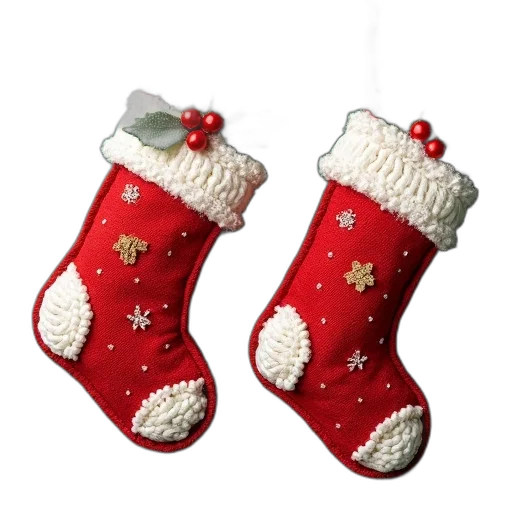 shoes, two, red, white, beaded, christmas, stockings, green transparent PNG cut-out