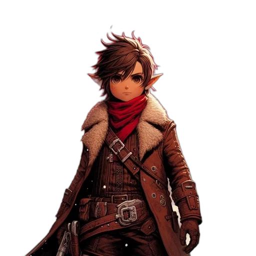 jacket, staff, weapon, sword, concept art, 3d render, fantasy art, pixel art transparent PNG cut-out