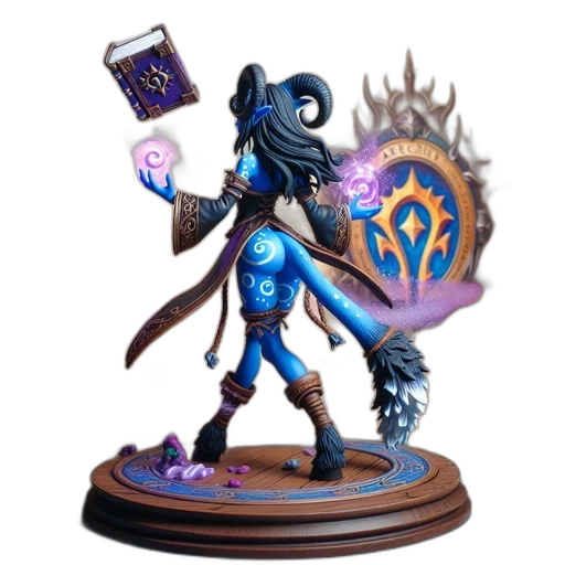 staff, creature, concept art, fantasy art, blue, detailed, figurine, featuring transparent PNG cut-out