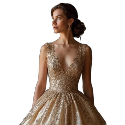 dress, crown, jewelry, golden transparent PNG cut-out