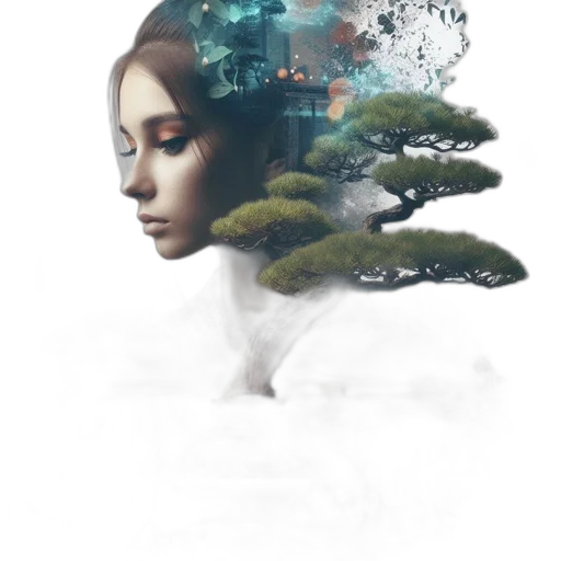 robot, tree, crown, face, fantasy art, concept art, photorealistic, pixel art transparent PNG cut-out