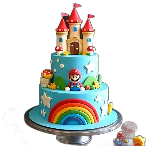 crown, hat, 3d render, colorful, pastel, cake, mario-themed, design transparent PNG cut-out