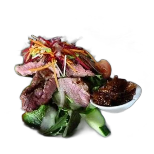 food, photorealistic, plate, salad, sliced, beef, vegetables, side transparent PNG cut-out