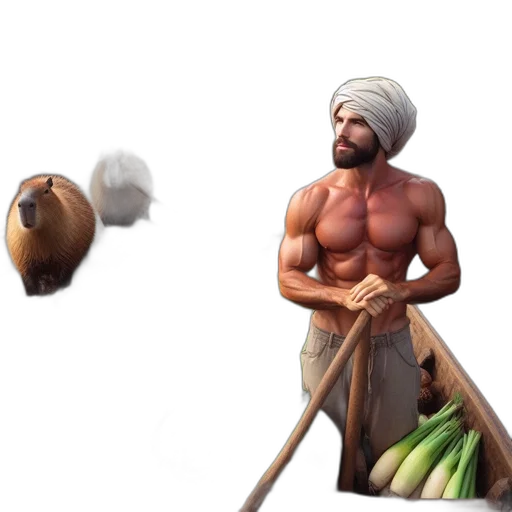weapon, food, hat, concept art, fantasy art, 3d render, pixel art, man transparent PNG cut-out