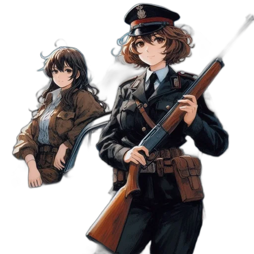 weapon, staff, jacket, concept art, anime, pixel art, cartoon, two transparent PNG cut-out