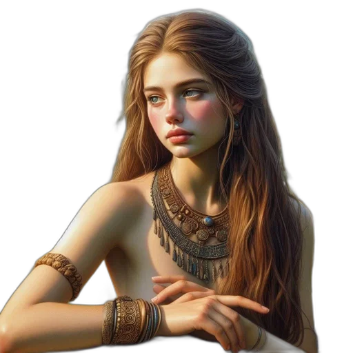 jewelry, face, dress, fantasy art, photorealistic, concept art, oil painting, golden transparent PNG cut-out