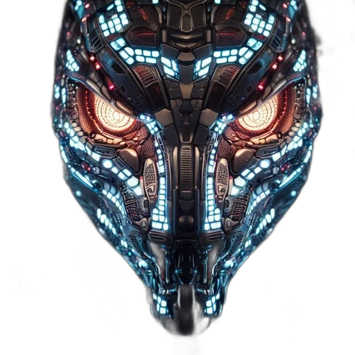 mask, face, robot, dragon, cyberpunk, concept art, 3d render, fantasy art transparent PNG cut-out