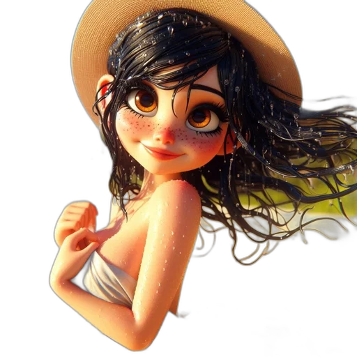 hat, jewelry, dress, staff, photorealistic, cartoon, fantasy art, 3d render transparent PNG cut-out
