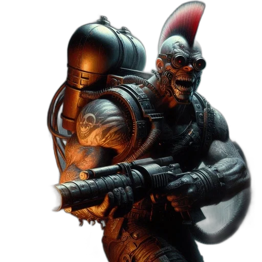 staff, weapon, robot, concept art, fantasy art, comic book art, cyberpunk, red-haired transparent PNG cut-out