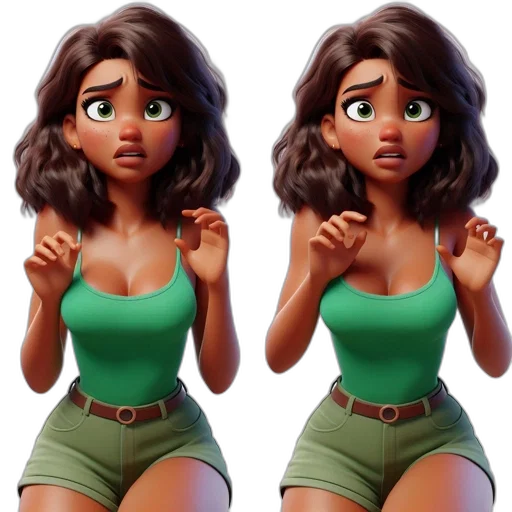 concept art, 3d render, cartoon, comic book art, green, earth tones, two, identical transparent PNG cut-out