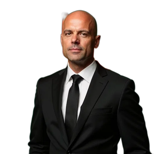 jacket, staff, man, bald, head, wearing, black, suit transparent PNG cut-out