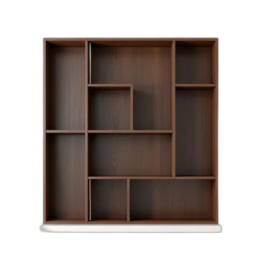 furniture, 3d render, earth tones, wooden, shelf, multiple, empty, compartments transparent PNG cut-out