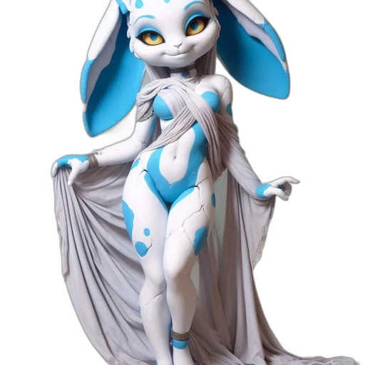 robot, concept art, 3d render, fantasy art, anime, blue, anthropomorphic, rabbit-human transparent PNG cut-out
