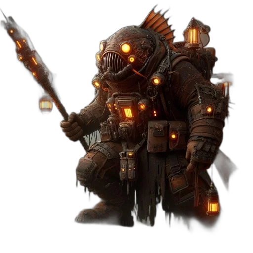 robot, weapon, staff, concept art, fantasy art, cyberpunk, pixel art, glowing transparent PNG cut-out