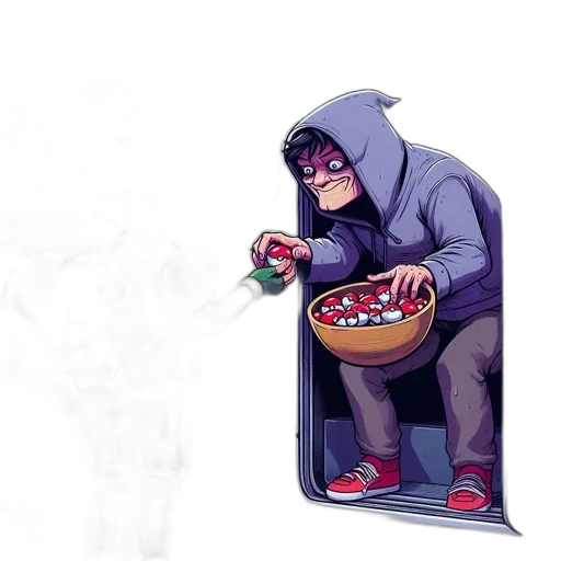 jacket, food, concept art, comic book art, pixel art, cartoon, young, boy transparent PNG cut-out