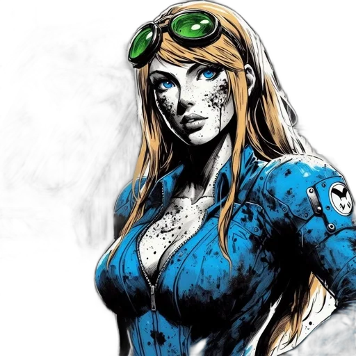 comic book art, concept art, cartoon, fantasy art, blue, woman, orange, hair transparent PNG cut-out